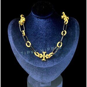 NEW!! Beautiful Tory Burch Black and Gold Roxanne Necklace